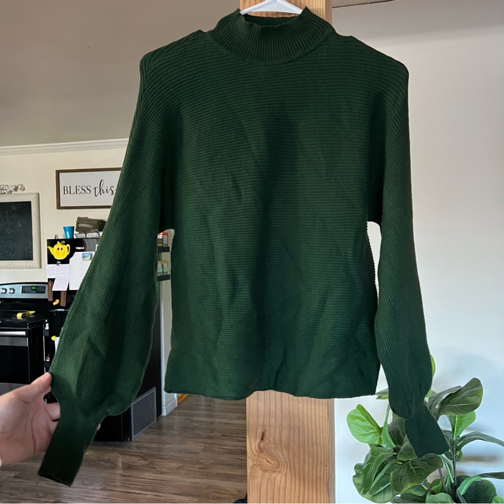 T Tahari Green Dolman Cowl Neck Sweater with Ribbed Cuffs